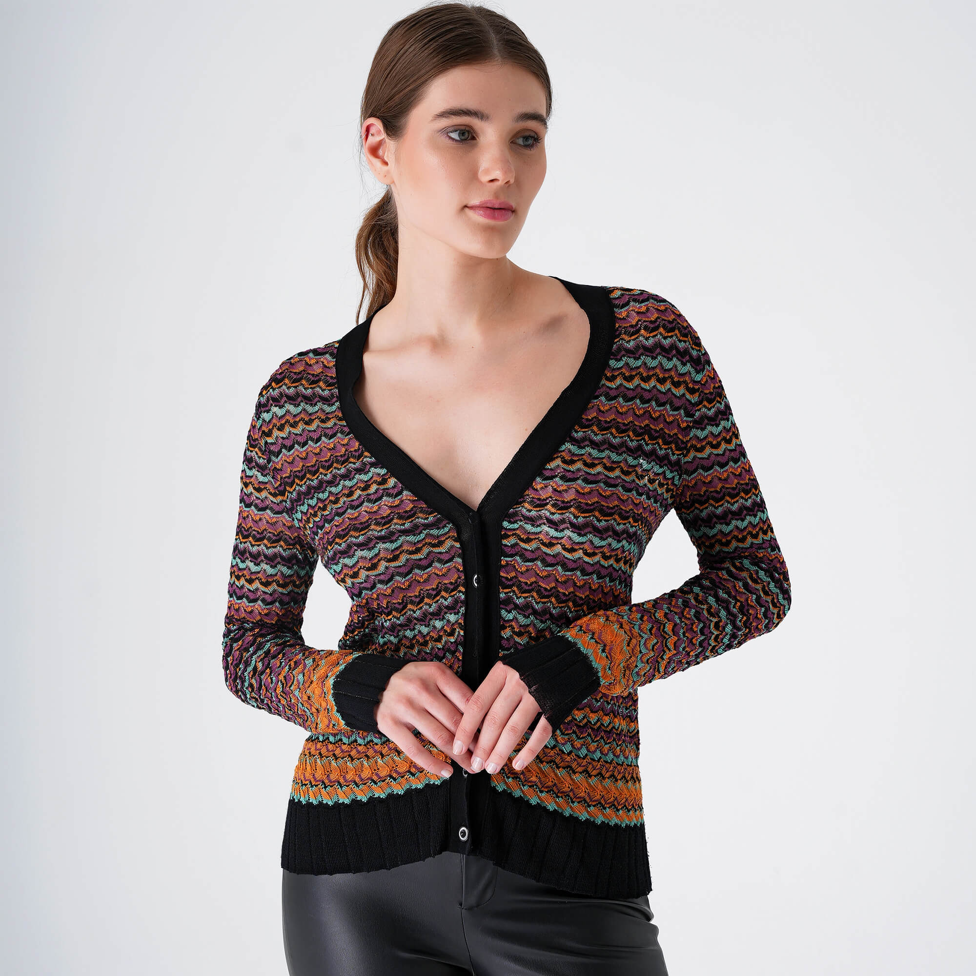 Missoni Mare - Black&Multicolor Zigzag Knitted Cardigan 